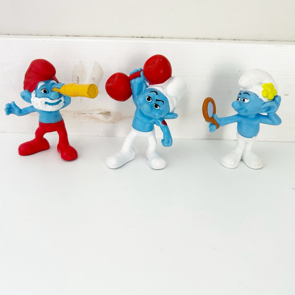 Set of 3 Retro 2011 McDonald’s Smurf Figures Vanity Hefty & Papa Smurf Vintage